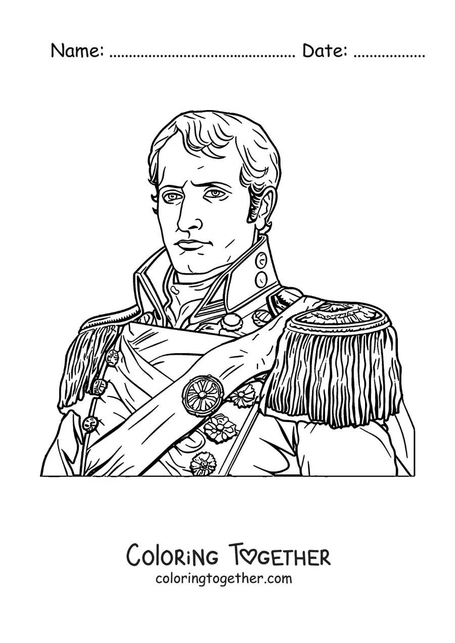 Coloring page of Napoleon Bonaparte in a realistic style