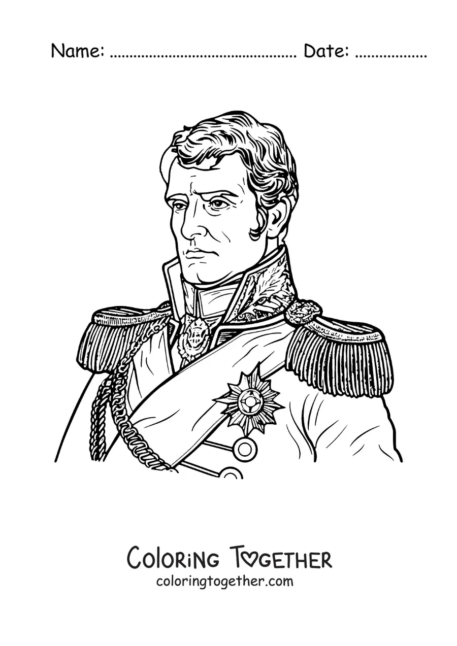 Coloring page of a realistic portrait of Napoleon Bonaparte