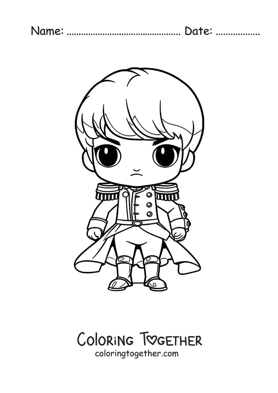 Coloring page of an easy kawaii Napoleon Bonaparte