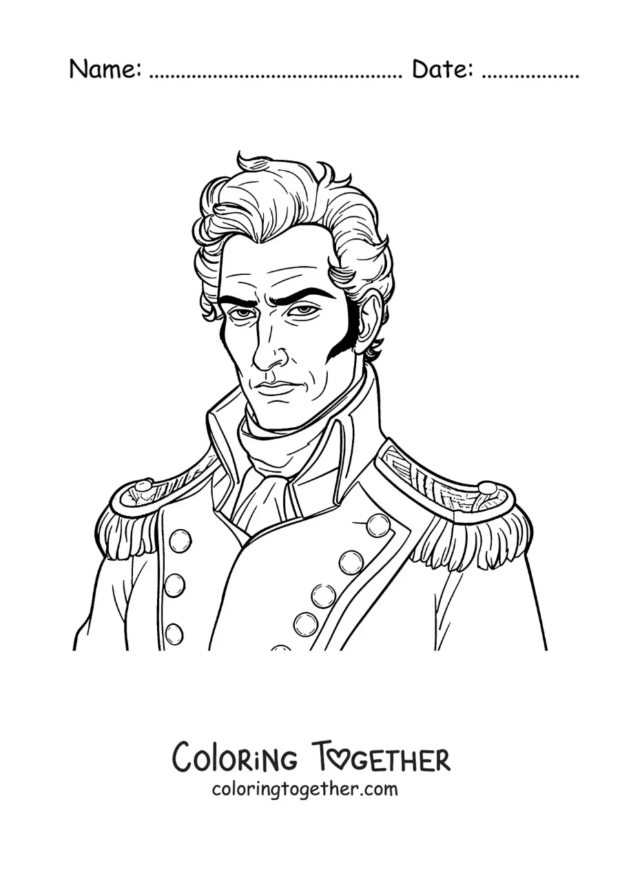 Coloring page of an animated Simon Bolivar