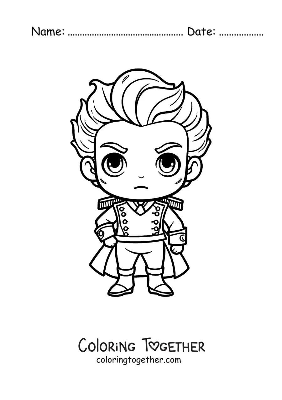 Coloring page of a kawaii Simon Bolivar