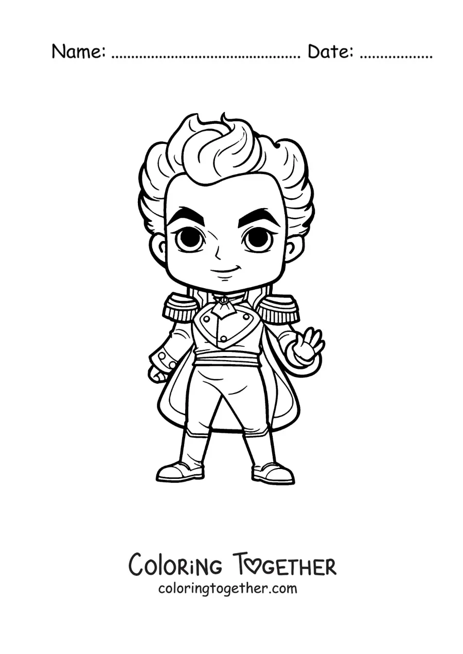Coloring page of an animated kawaii Simon Bolivar