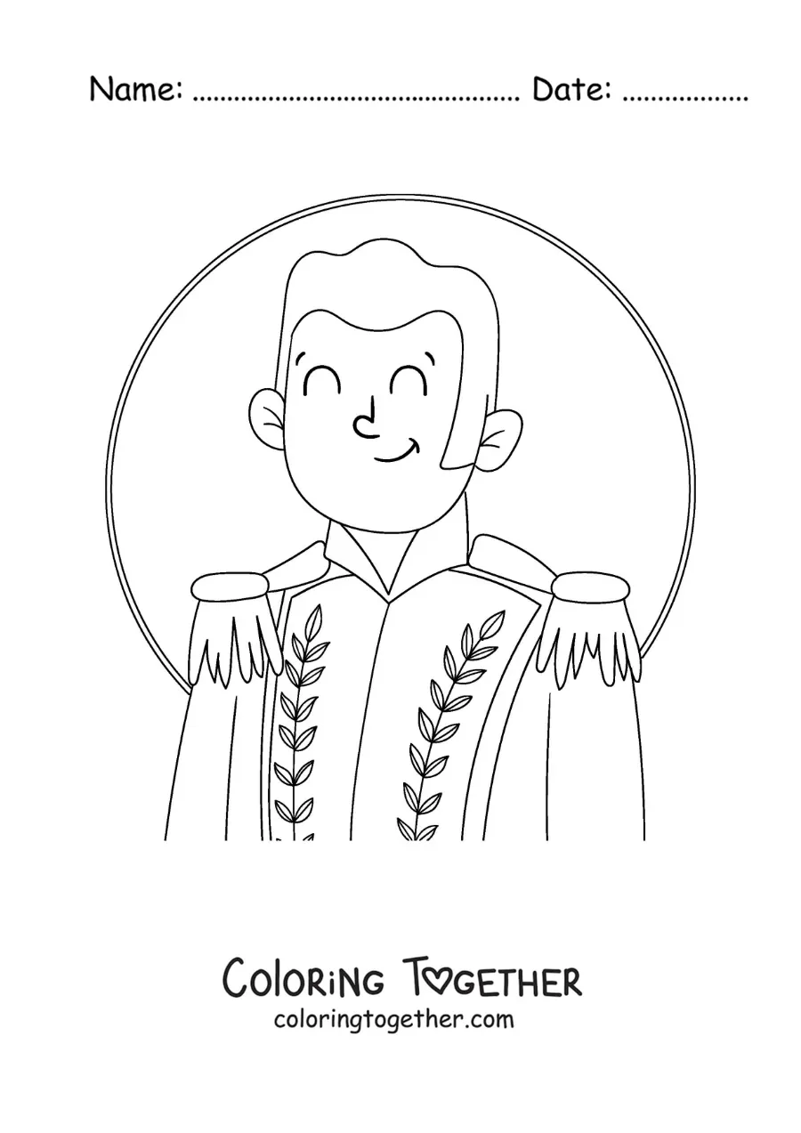 Coloring page of a cartoon of Simon Bolivar for kids