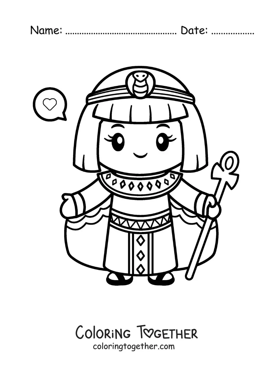Coloring page of cartoon kawaii Cleopatra