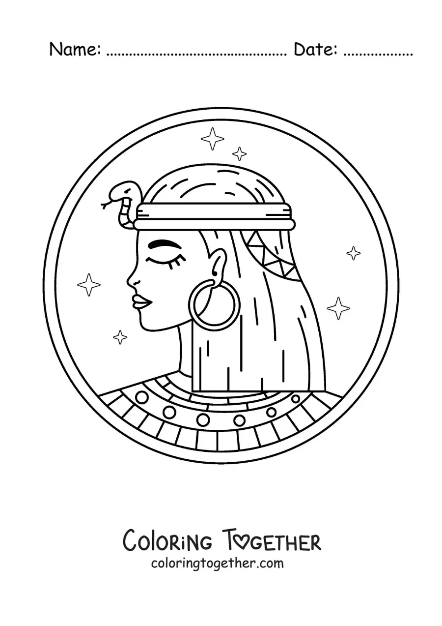 Coloring page of the face of Queen Cleopatra