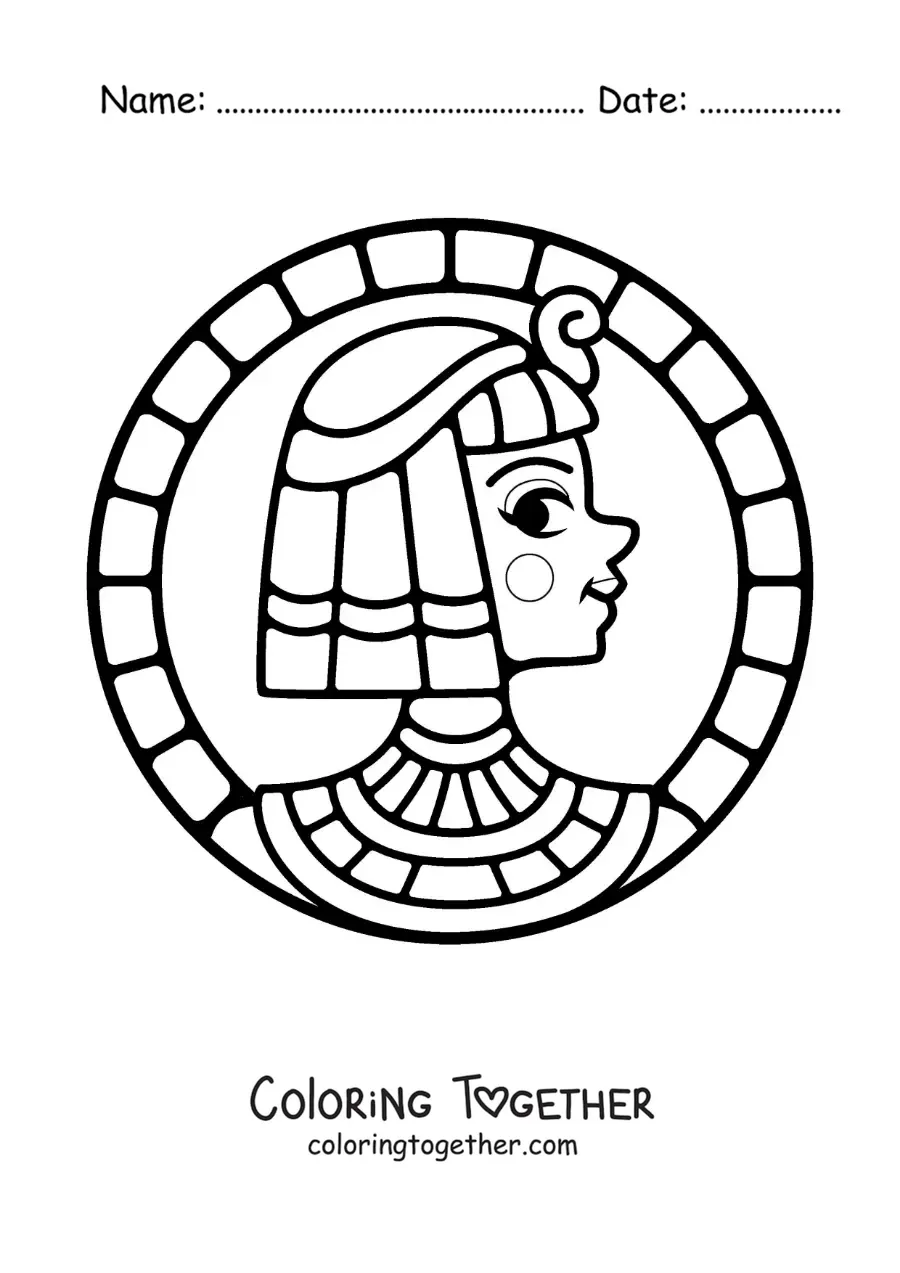 Coloring page of Cleopatra's face in cartoon style