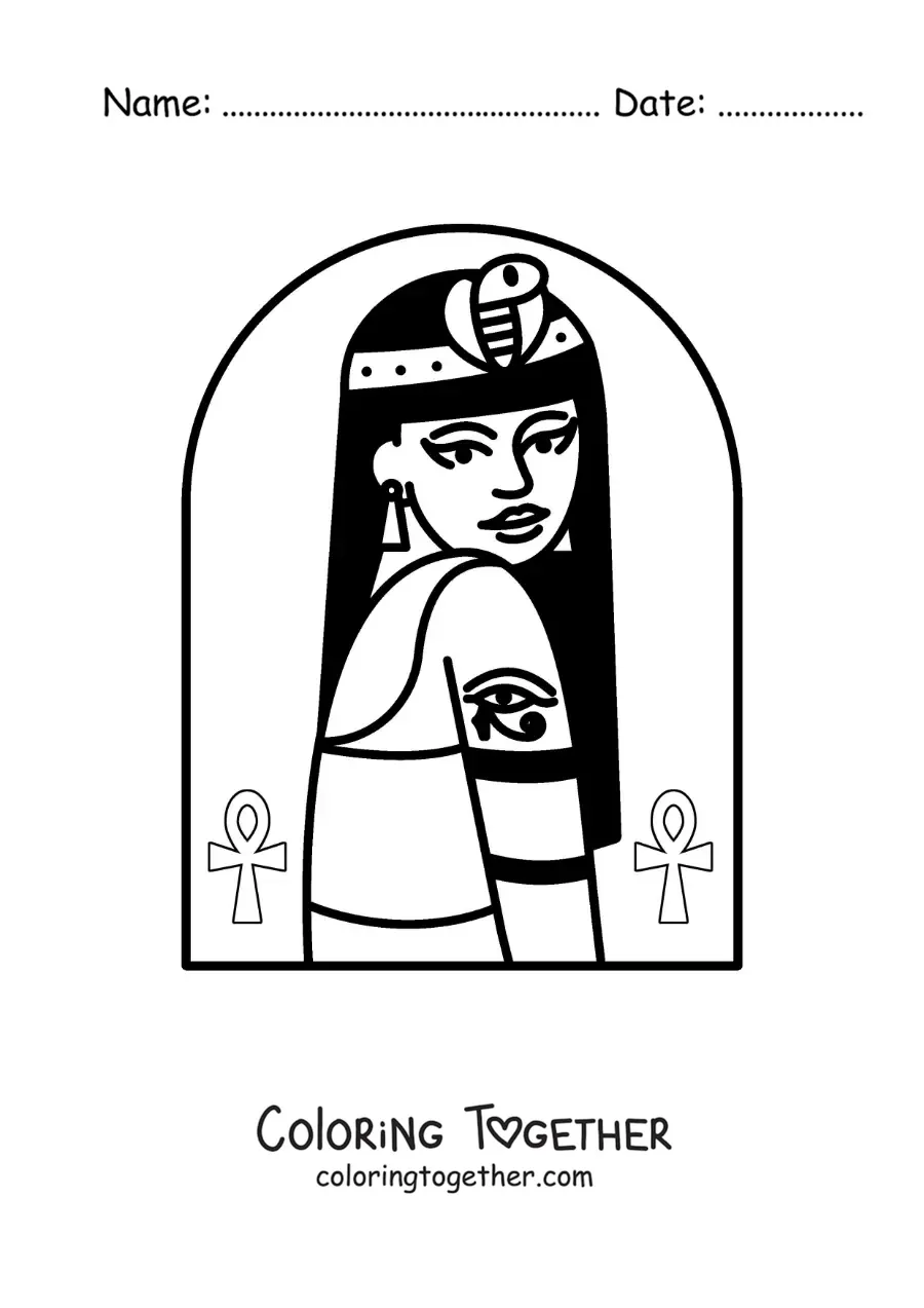 Coloring page of the beautiful Egyptian queen Cleopatra