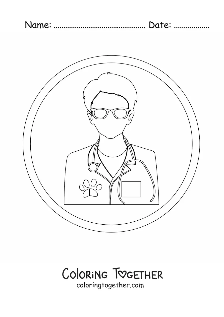 Coloring page of a vet in uniform