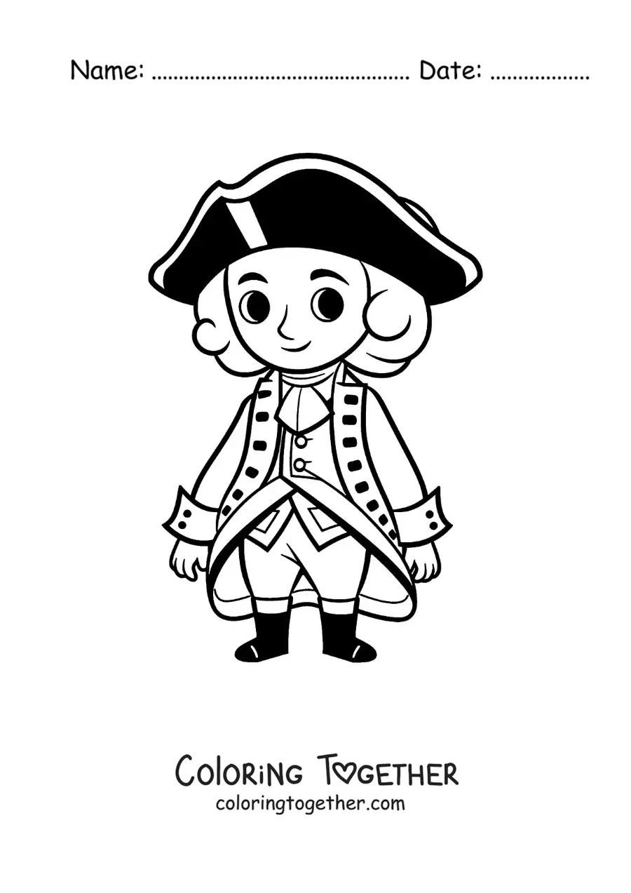Coloring page of kawaii President George Washington