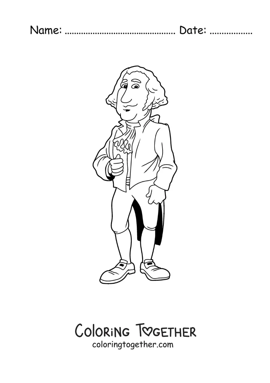 Coloring page of a George Washington cartoon