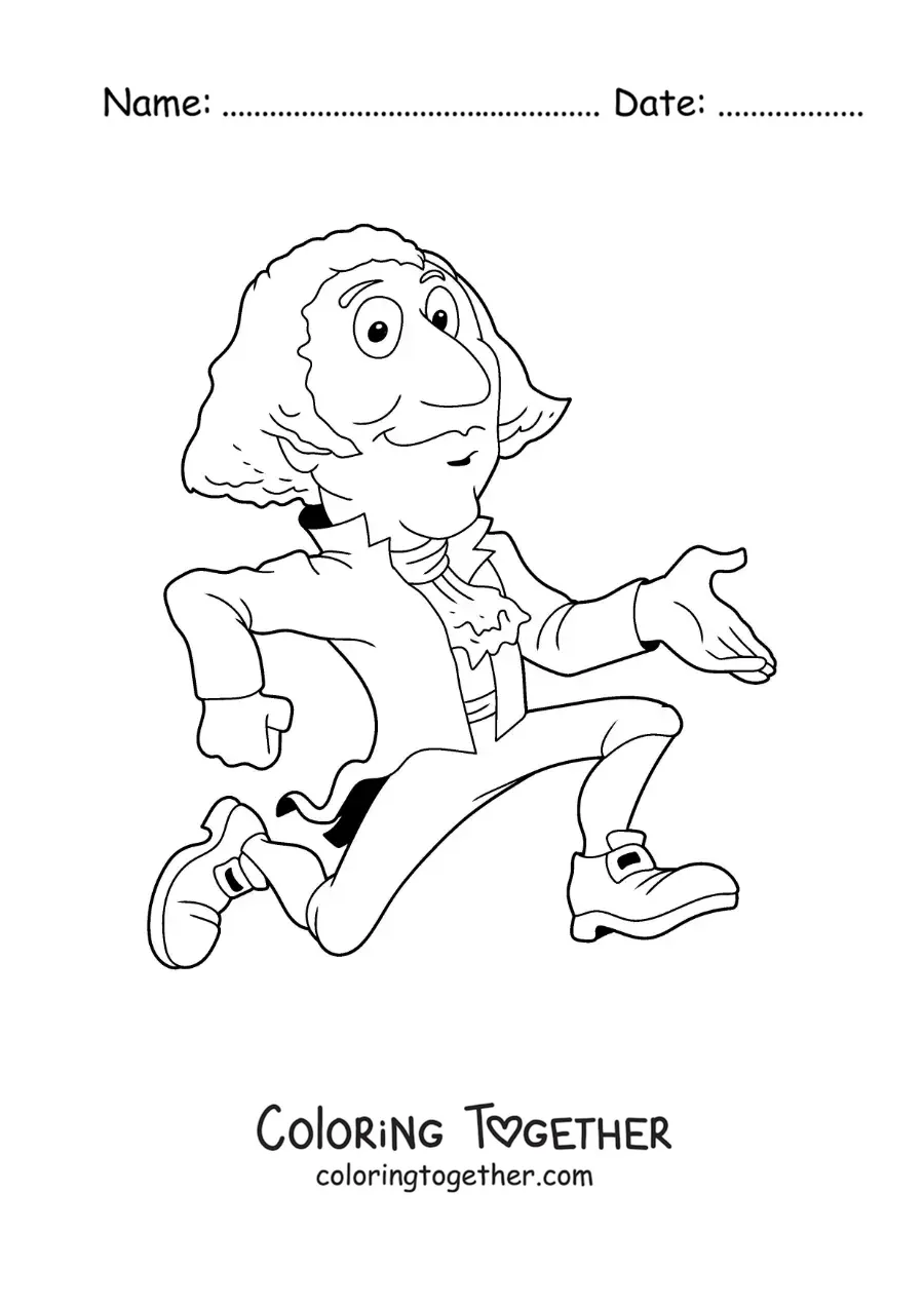 Coloring page of a children's cartoon of George Washington