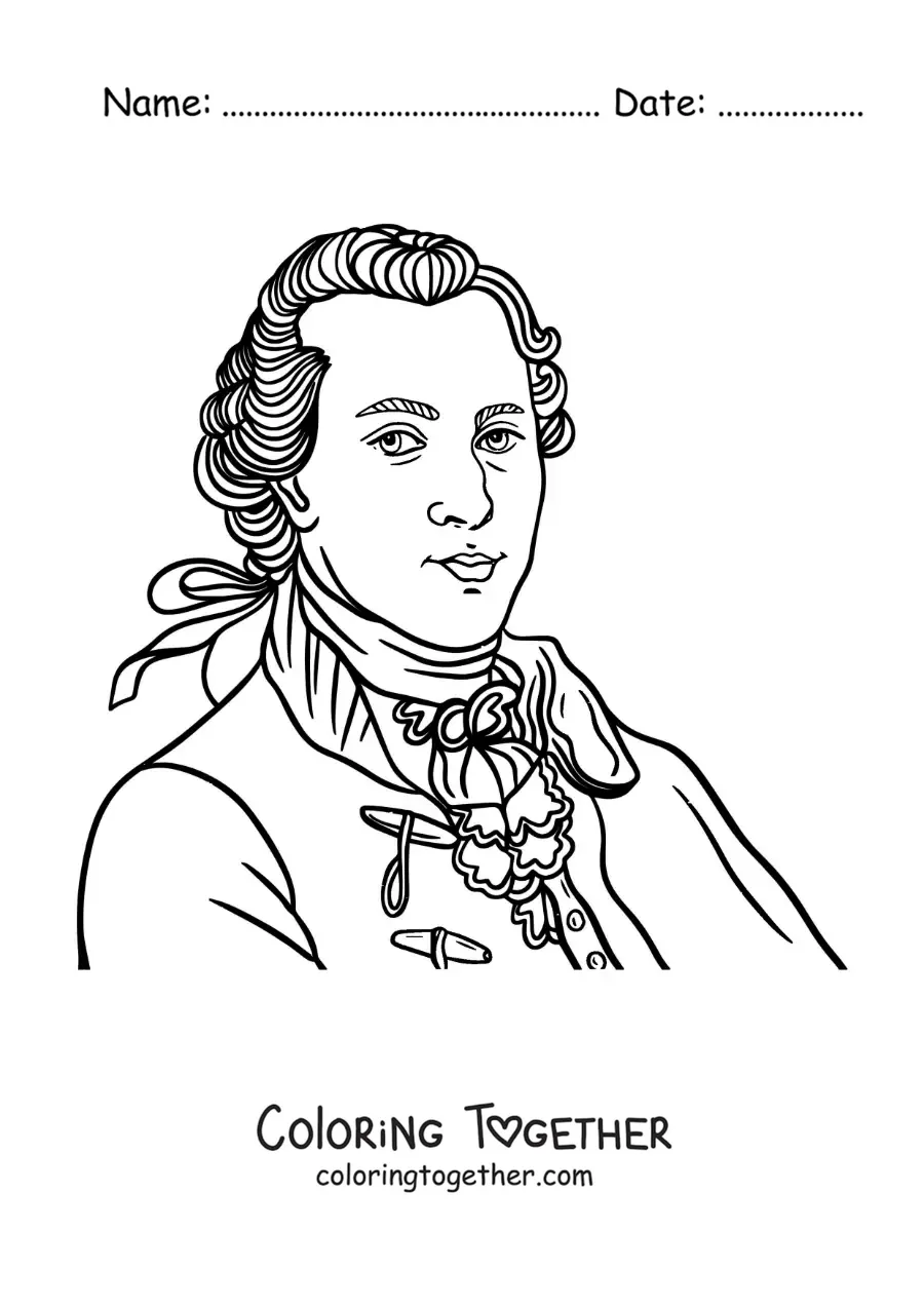 Coloring page of cartoon George Washington the first president of the USA