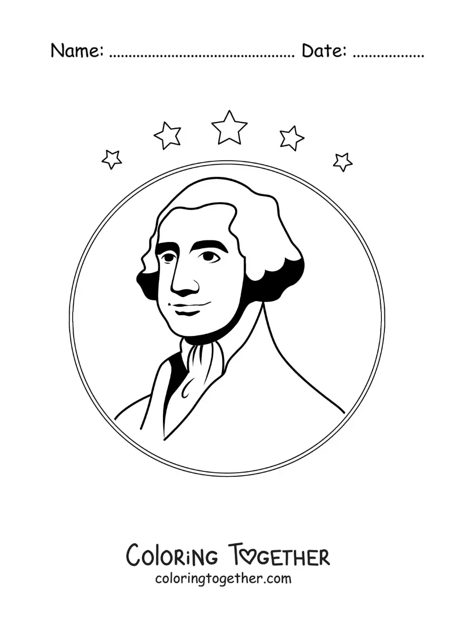 Coloring page of George Washington made easy with stars