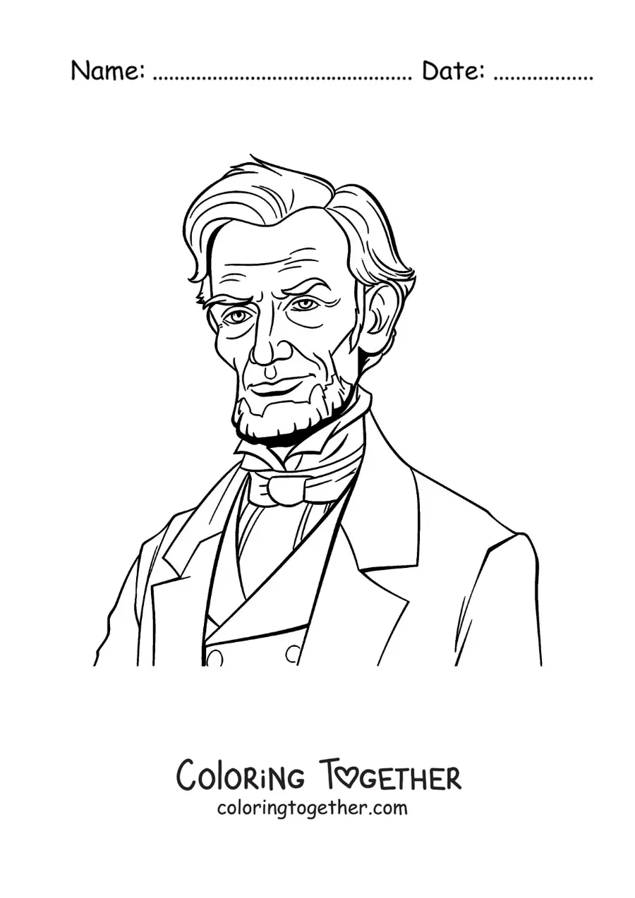 Coloring page of realistic Abraham Lincoln