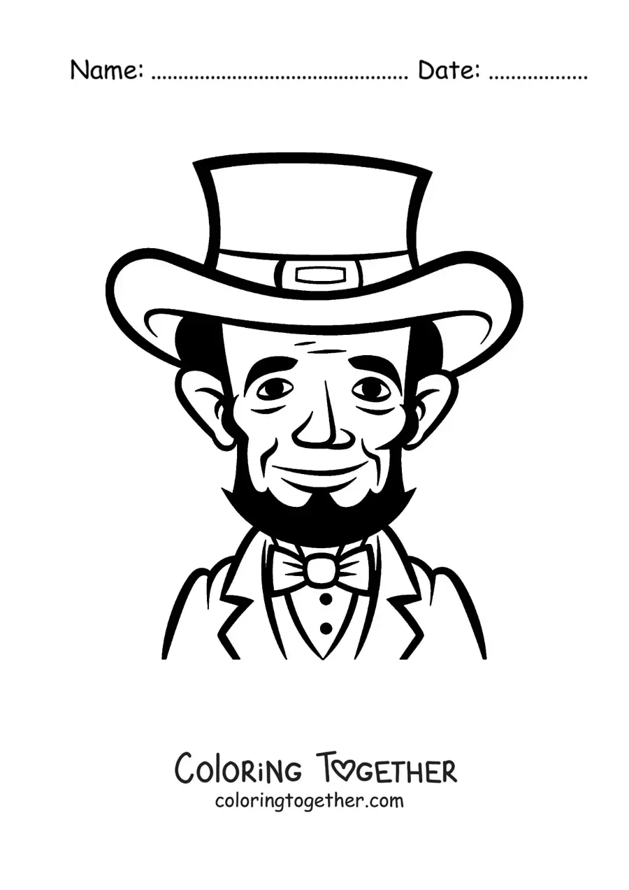 Coloring page of cartoon Abraham Lincoln with a top hat