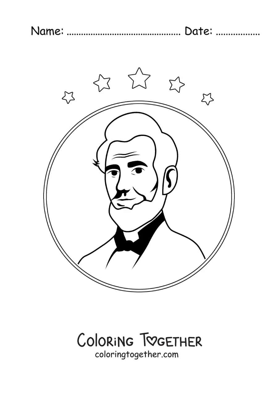 Coloring page of Abraham Lincoln with stars