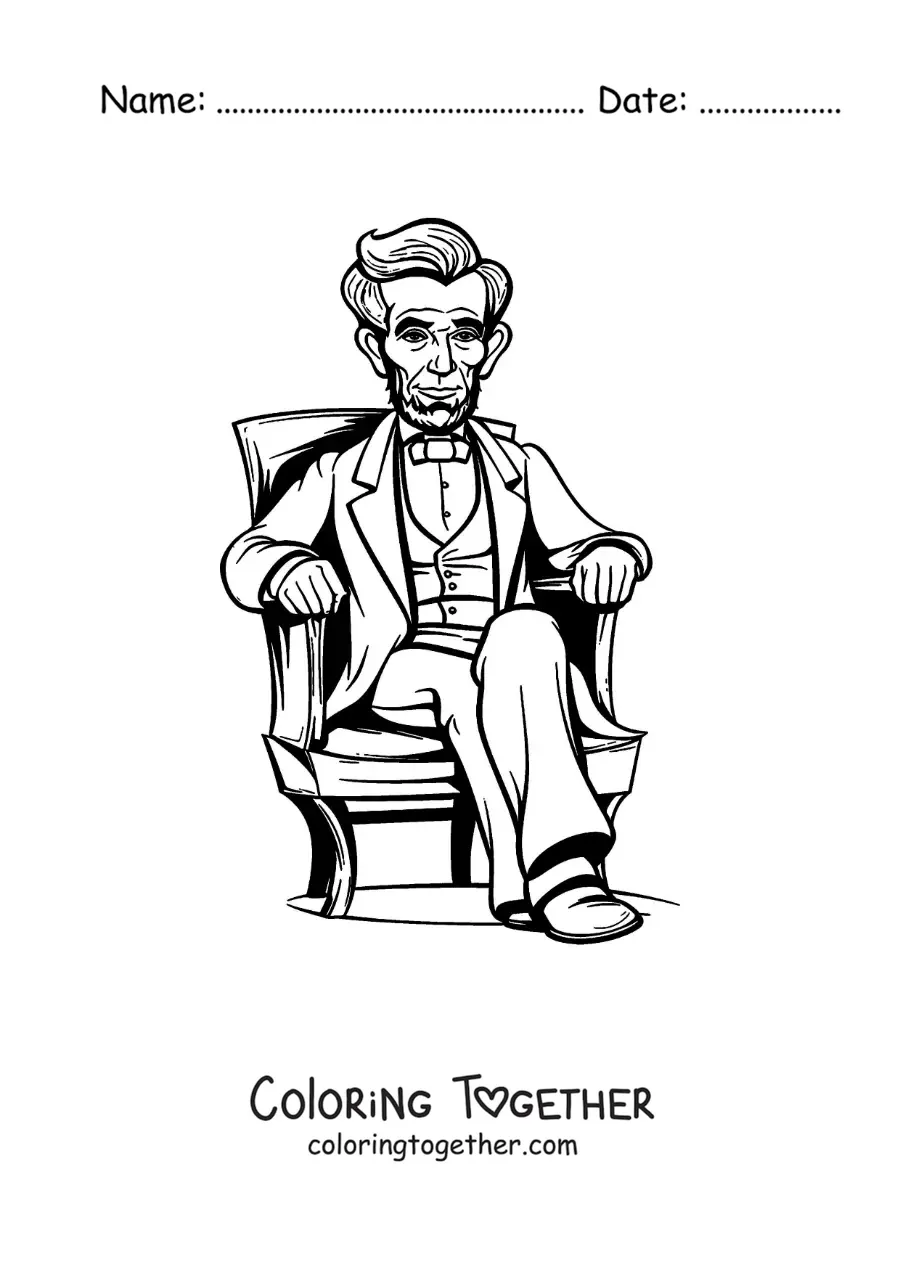 Coloring page of Abraham Lincoln sitting down