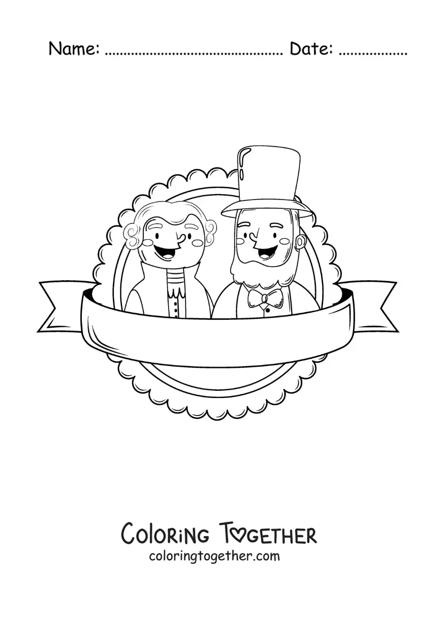 Coloring page of cartoon Abraham Lincoln and George Washington