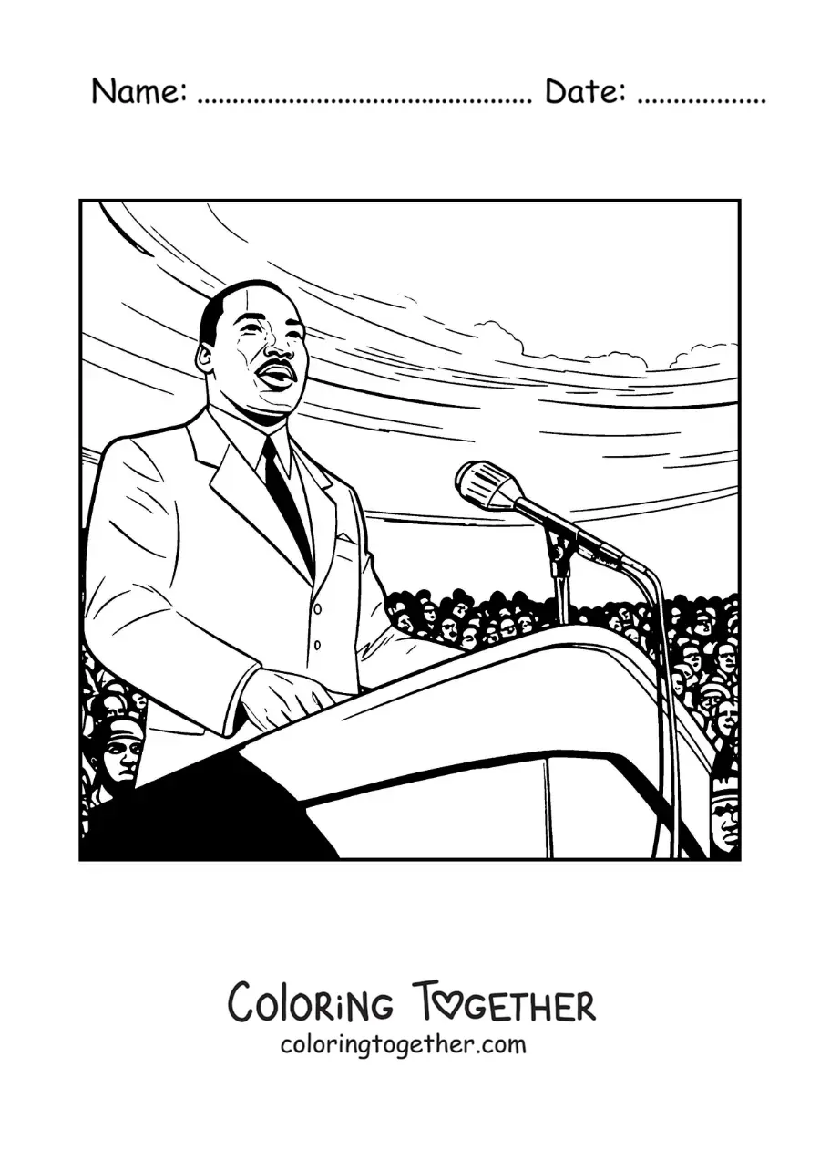 Coloring page of Martin Luther King giving a speech