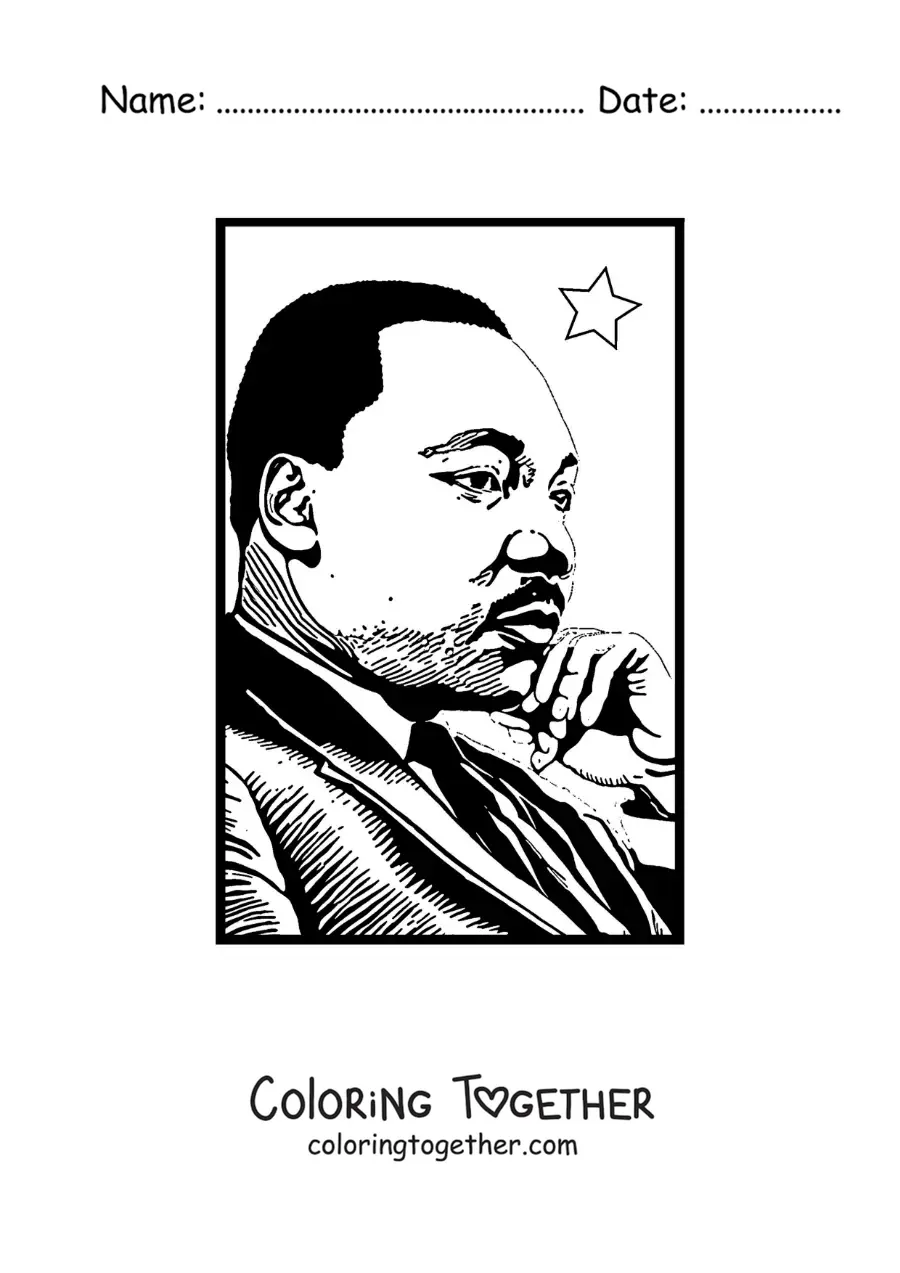 Coloring page of a portrait of Martin Luther King
