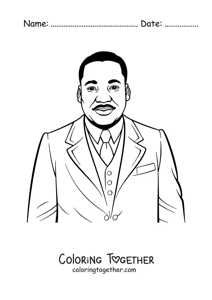 Coloring page of cartoon Martin Luther King Jr made easy