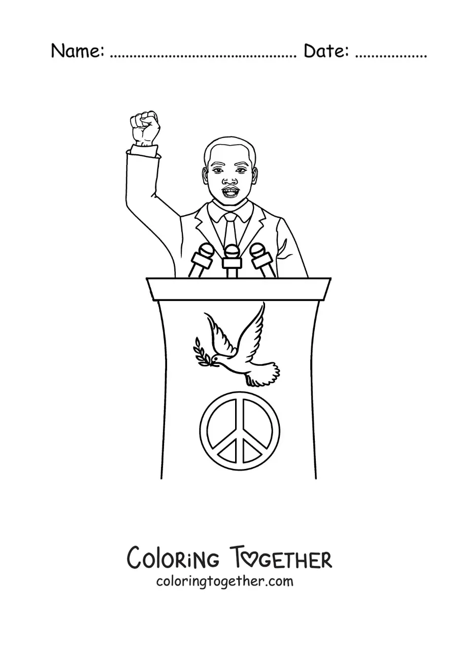 Coloring page of cartoon Martin Luther King in his I have a dream speech