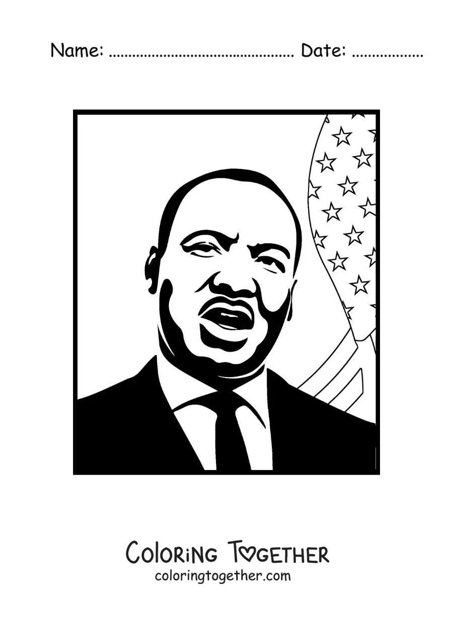 Coloring page of Martin Luther King with the United States flag