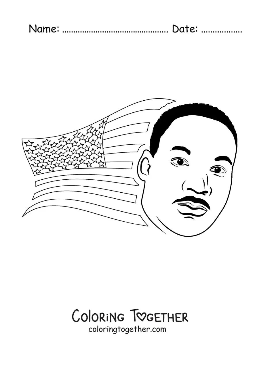 Coloring page of cartoon Martin Luther King with the USA flag
