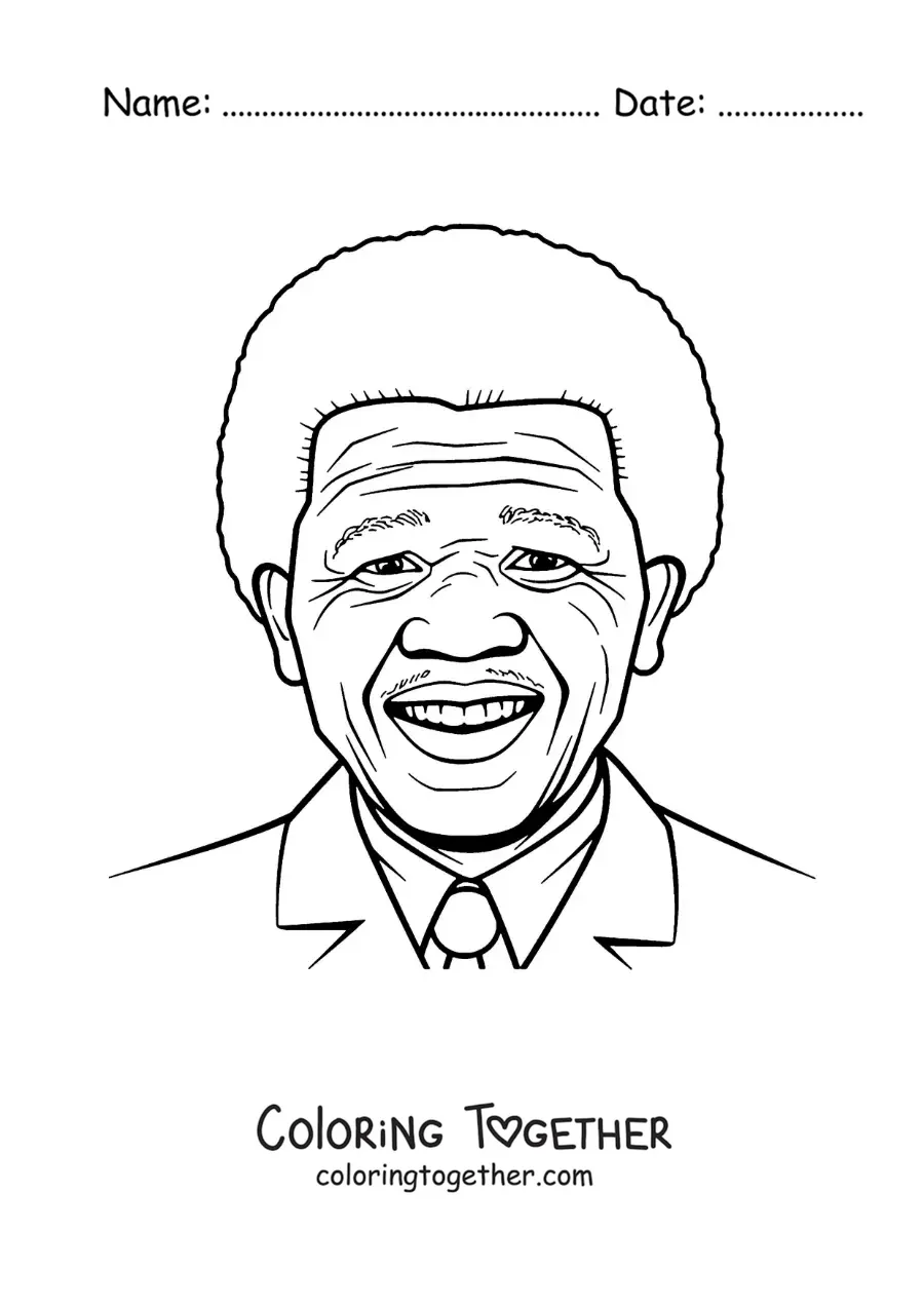 Coloring page of an easy portrait of Nelson Mandela