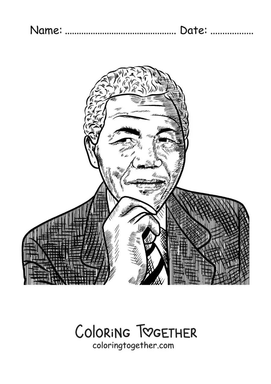 Coloring page of a realistic portrait of Nelson Mandela
