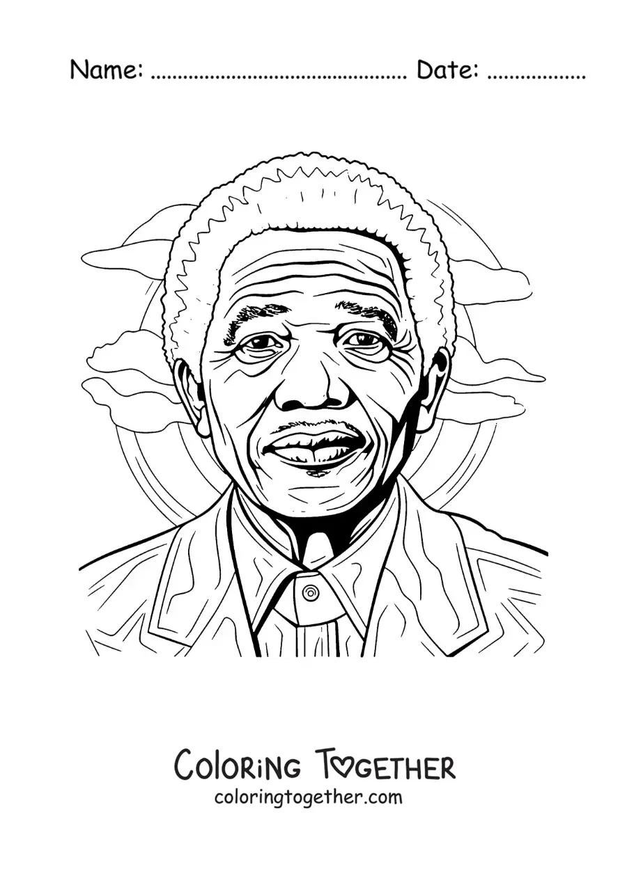 Coloring page of a portrait of Nelson Mandela