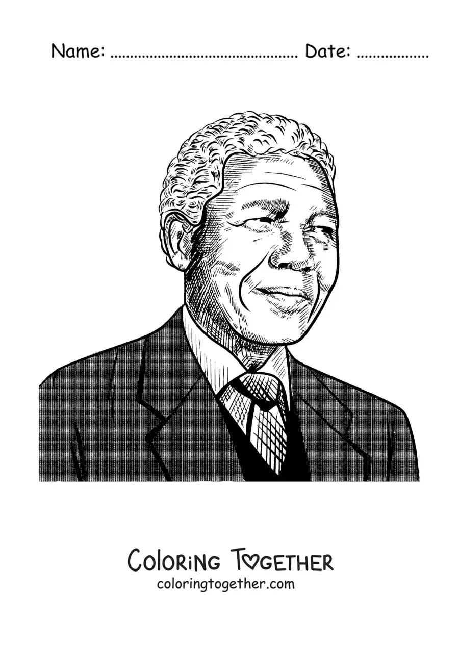 Coloring page of realistic Nelson Mandela