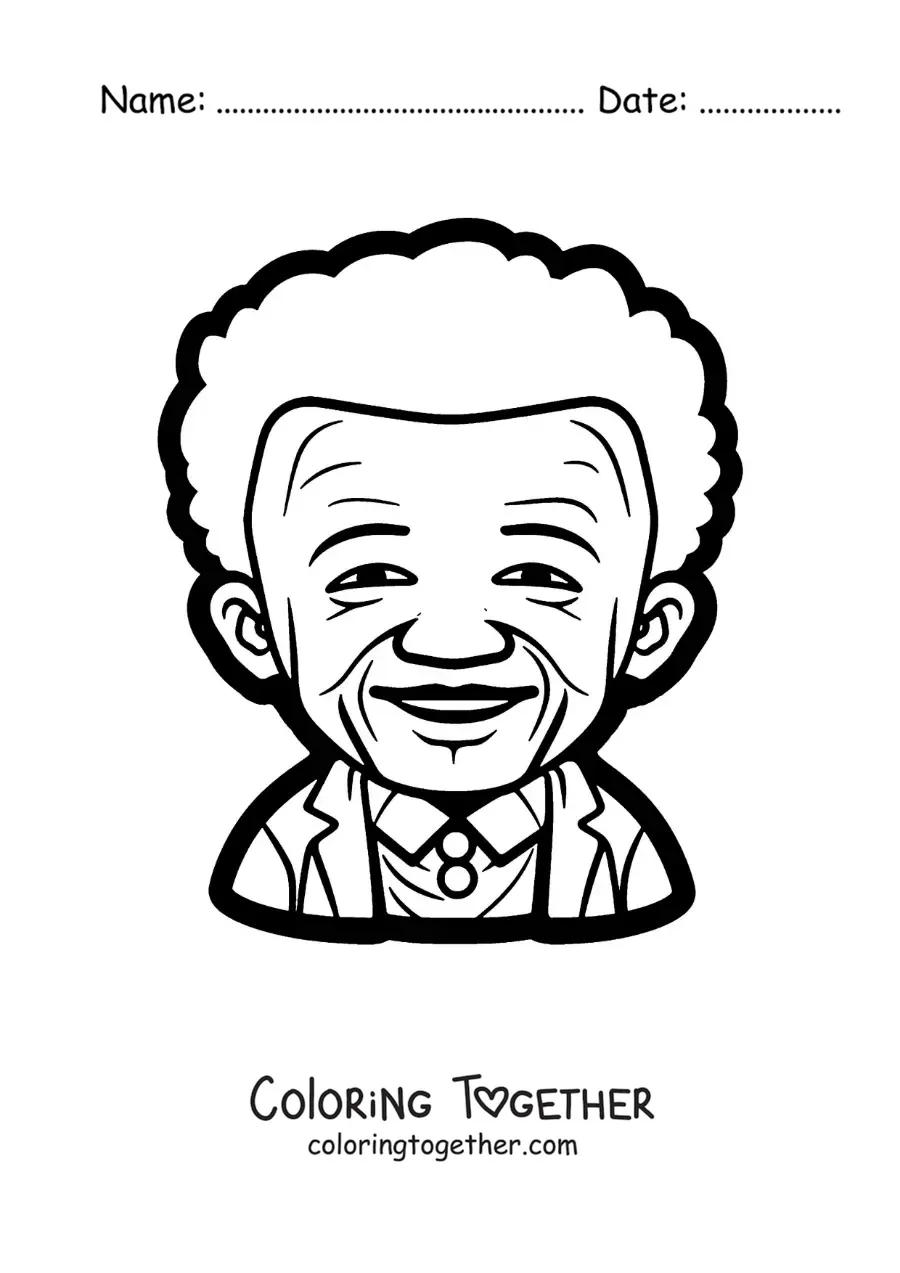 Coloring page of a children's cartoon of Nelson Mandela