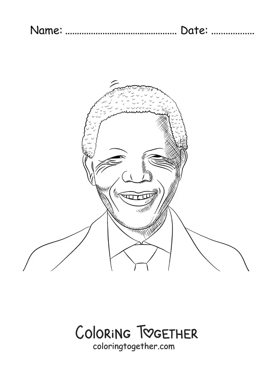 Coloring page of Nelson Mandela smiling
