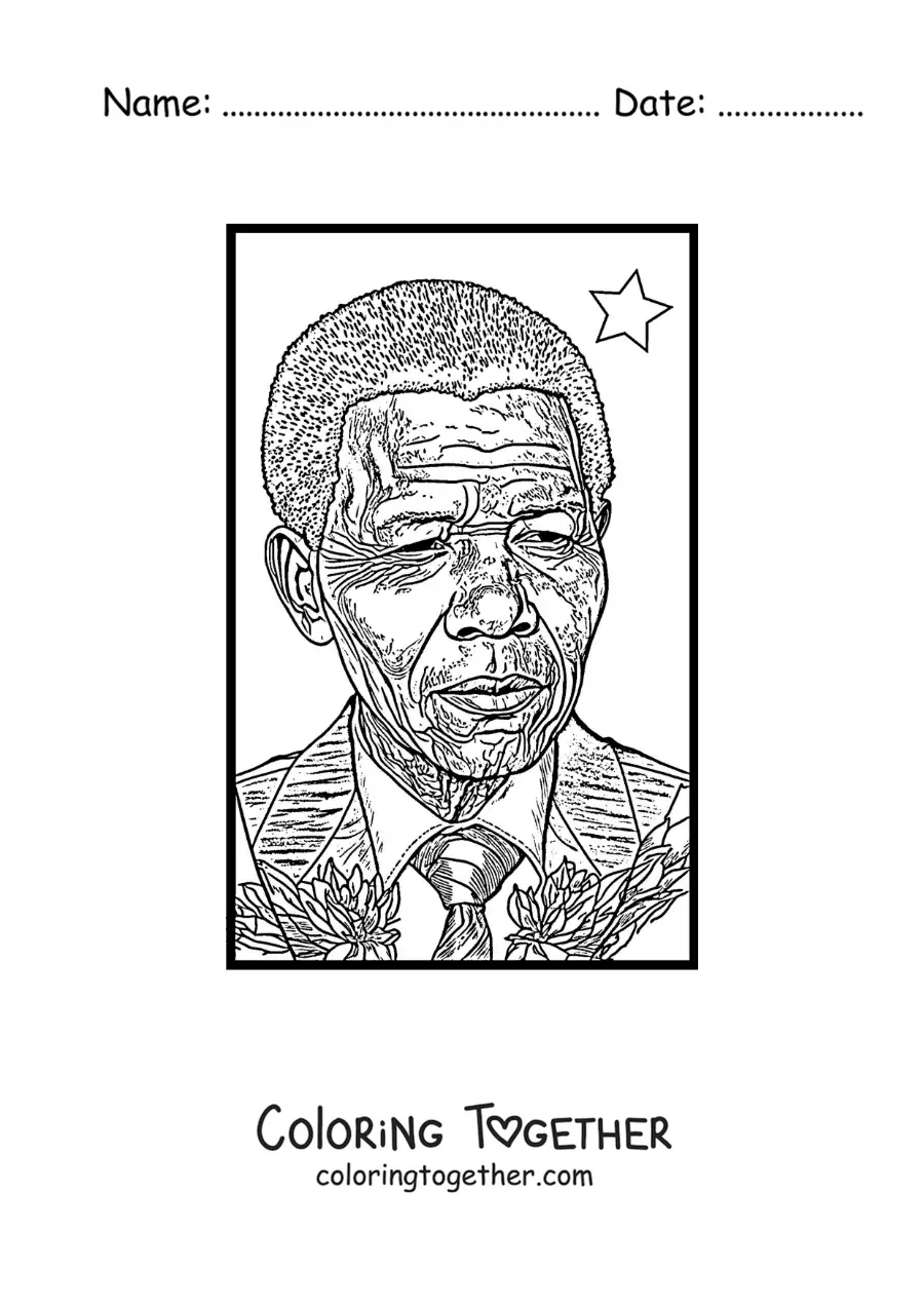 Coloring page of the face of Nelson Mandela