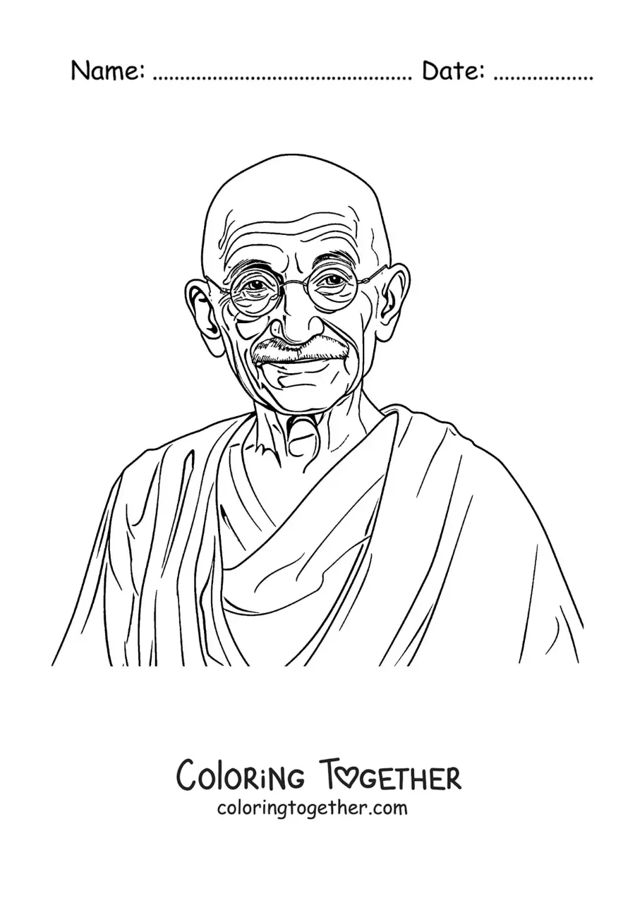 Coloring page of realistic Mahatma Gandhi