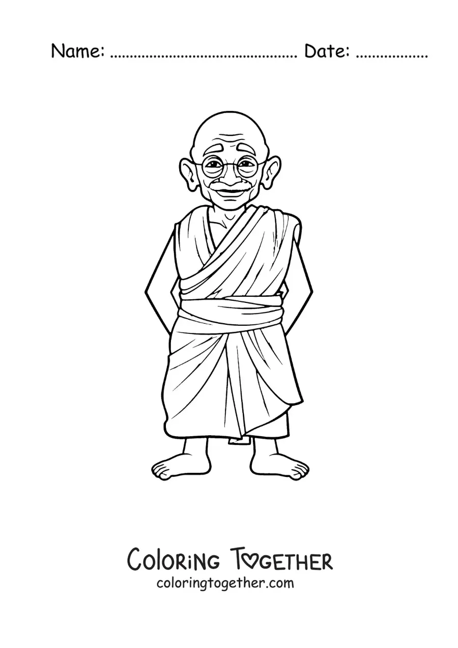 Coloring page of cartoon Mahatma Gandhi