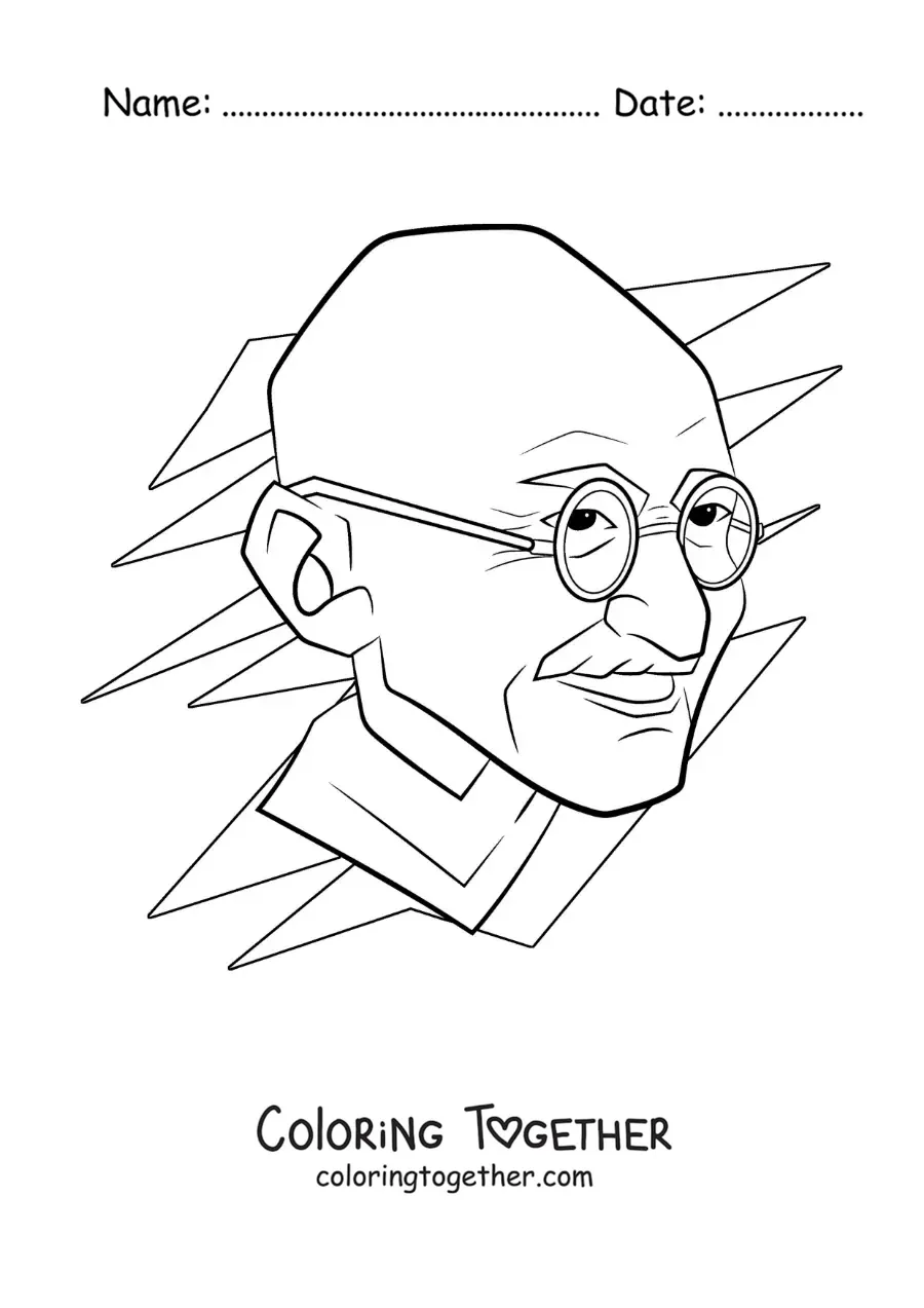Coloring page of an easy portrait of Mahatma Gandhi