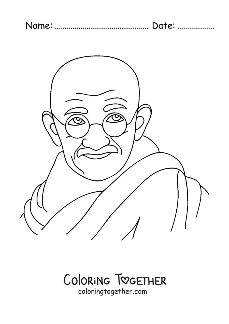 Coloring page of a portrait of Mahatma Gandhi