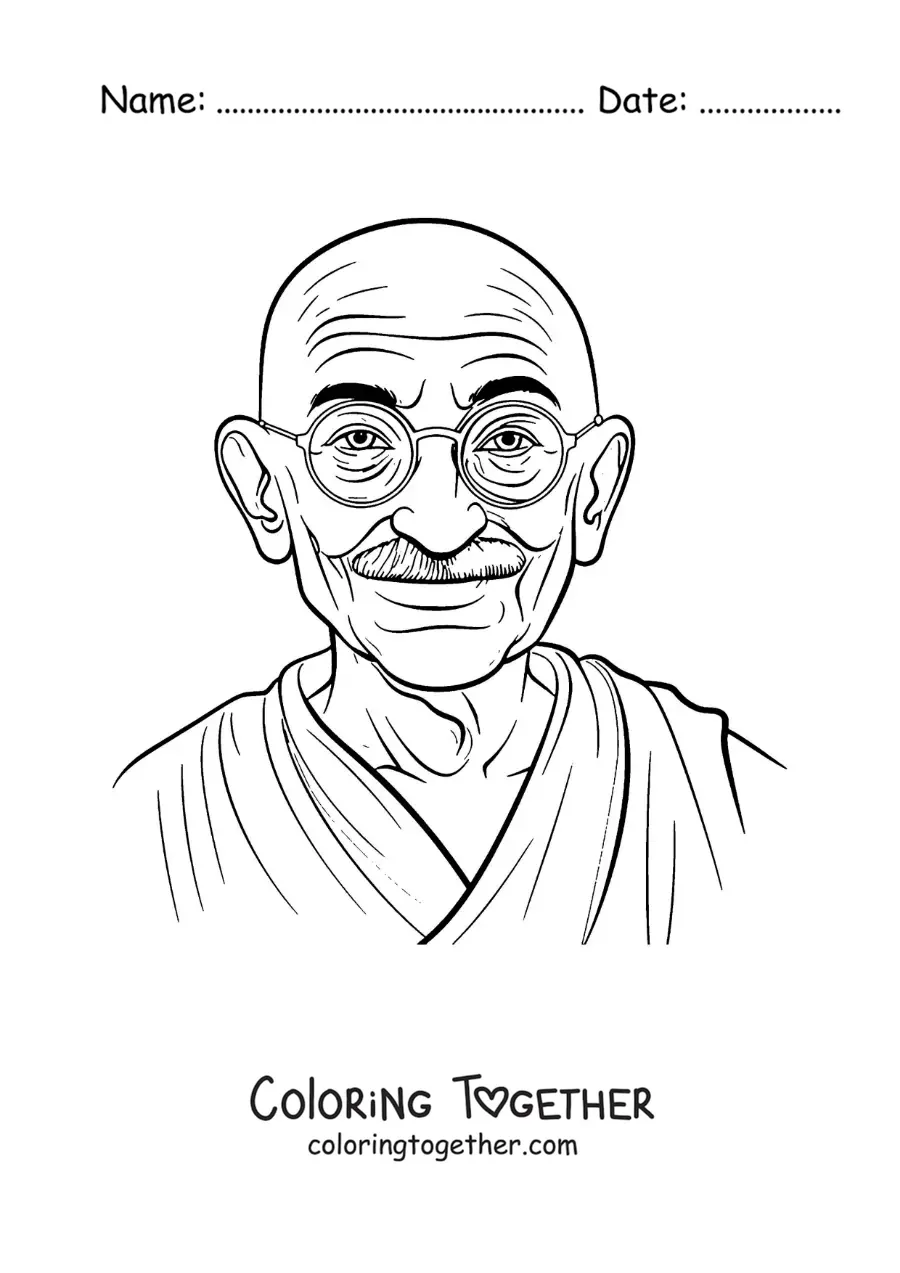Coloring page of Mahatma Gandhi smiling