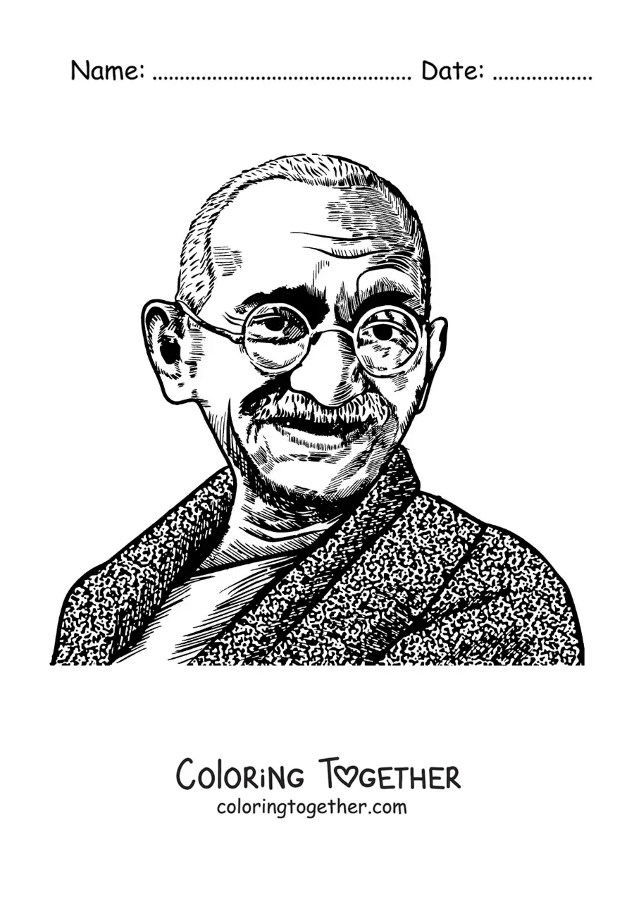 Coloring page of the face of Mahatma Gandhi