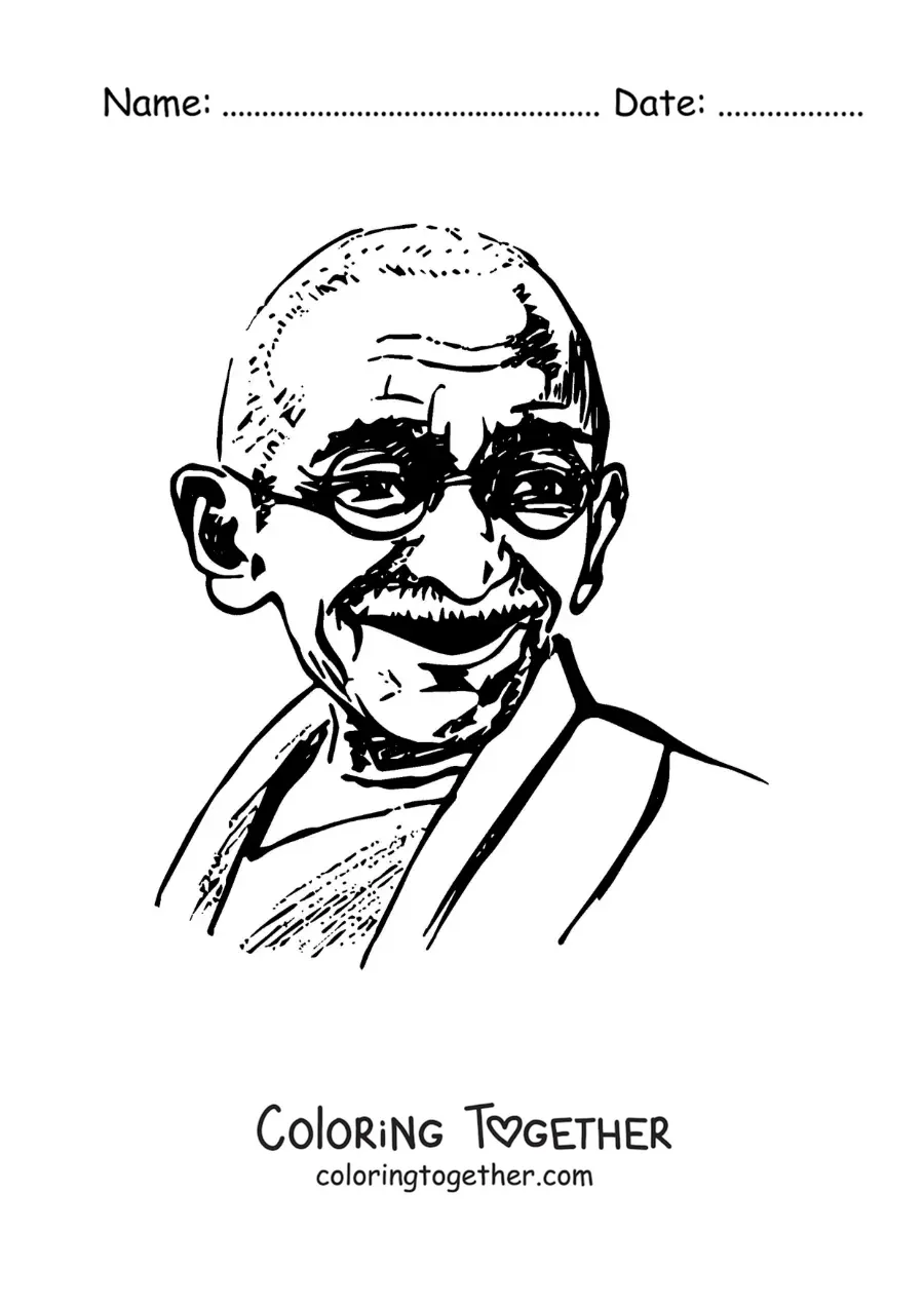 Coloring page of the face of Gandhi