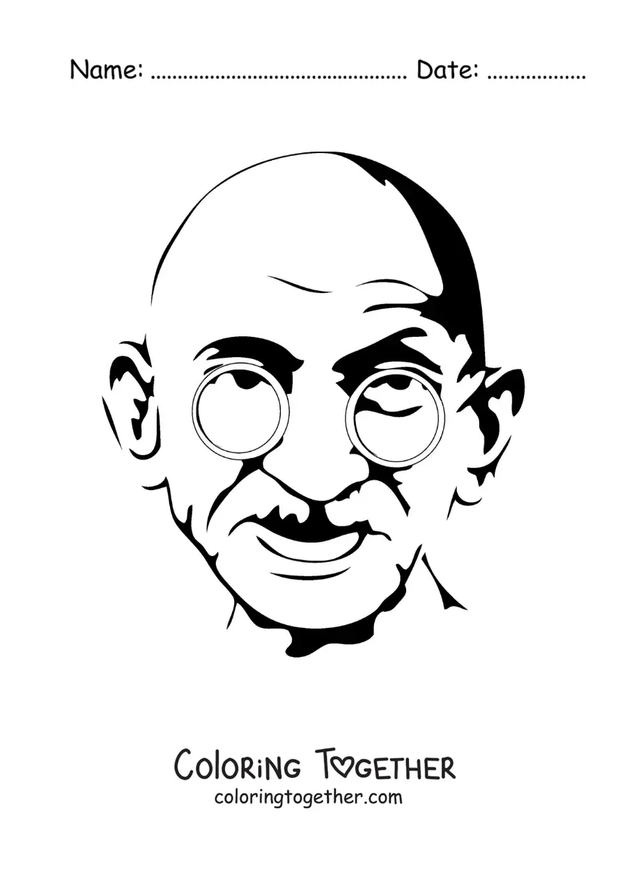 Coloring page of the face of Gandhi made easy