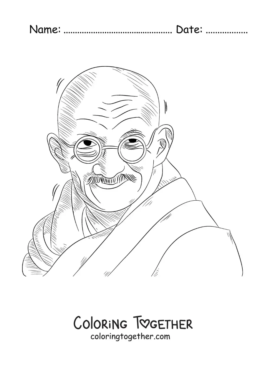 Coloring page of a pencil portrait of Gandhi