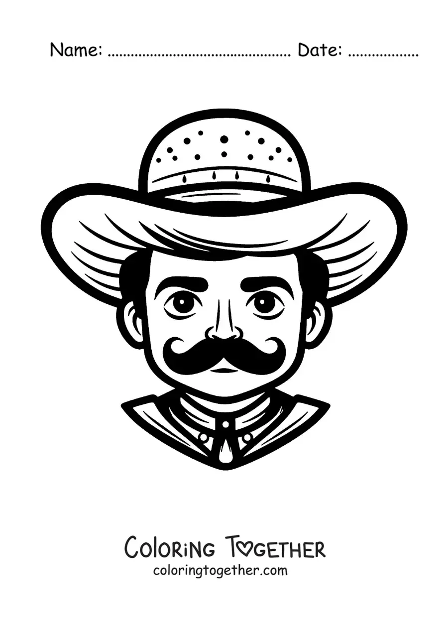 Coloring page of cartoon Emiliano Zapata made easy