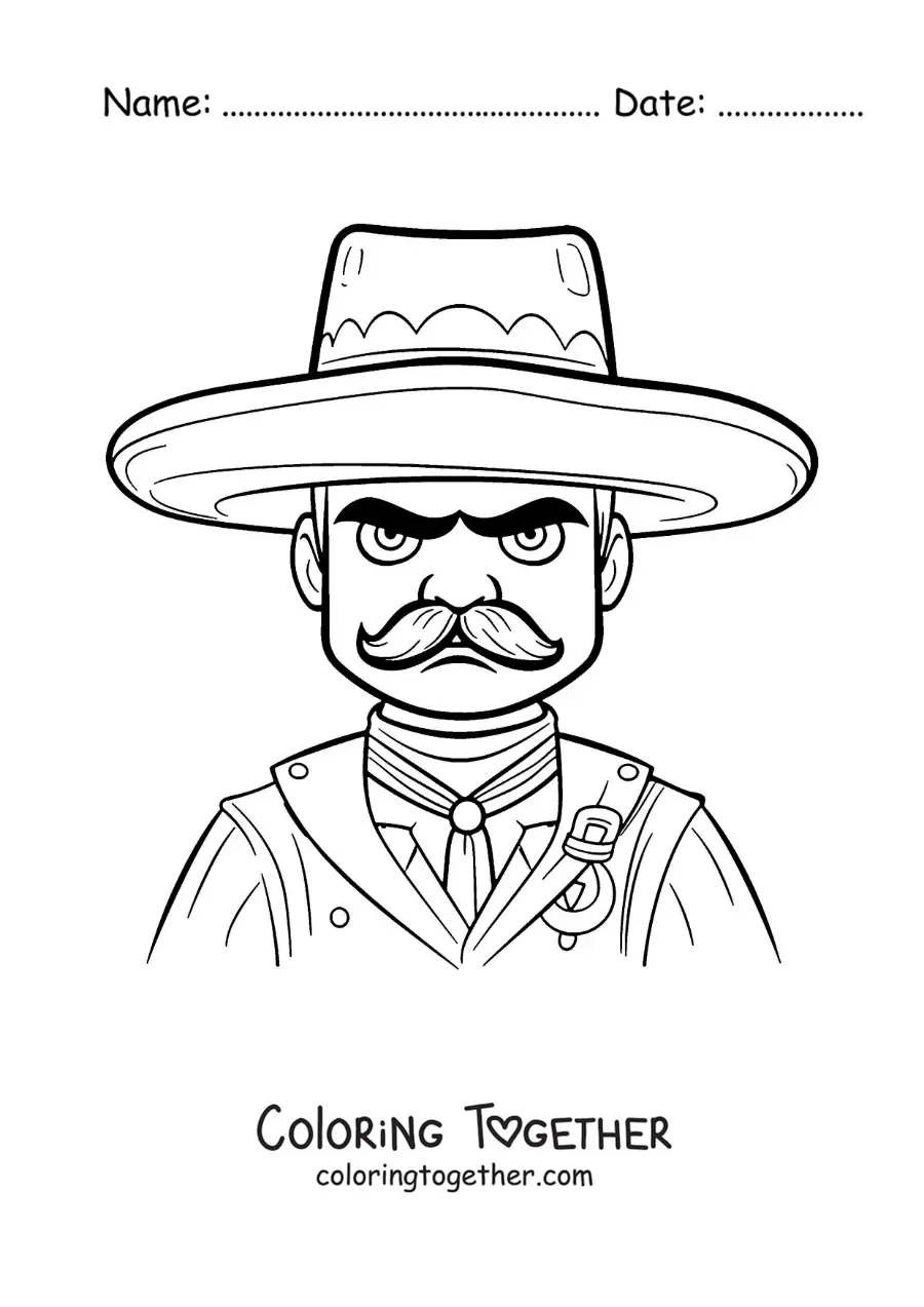 Coloring page of a cartoon of the revolutionary Emiliano Zapata
