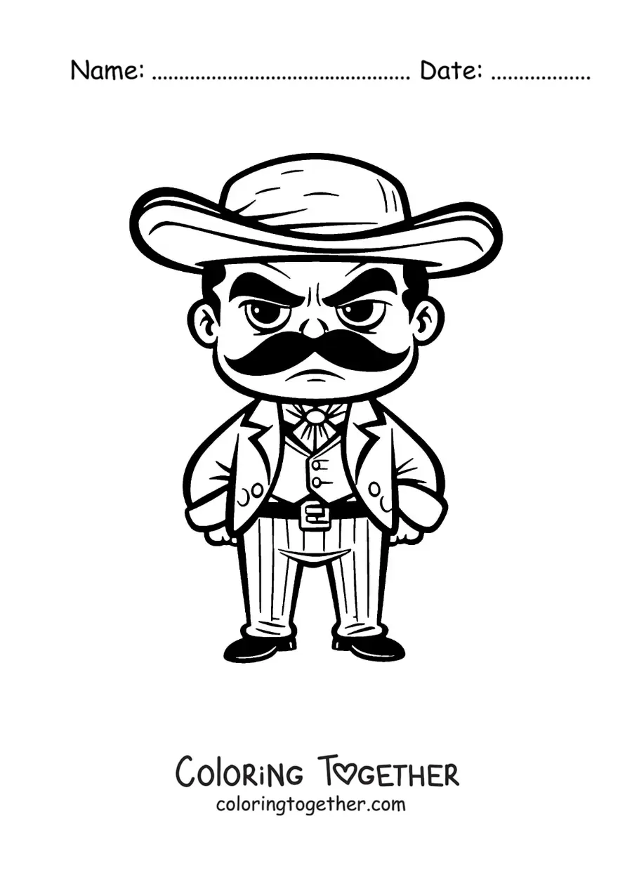 Coloring page of a children's cartoon of the Mexican Emiliano Zapata