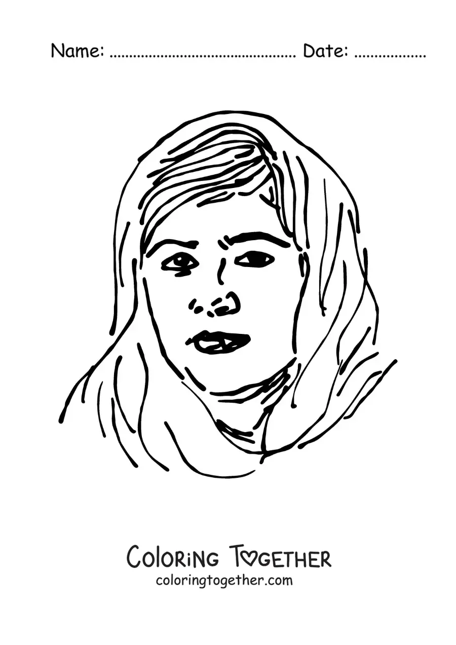 Coloring page of Malala Yousafzai
