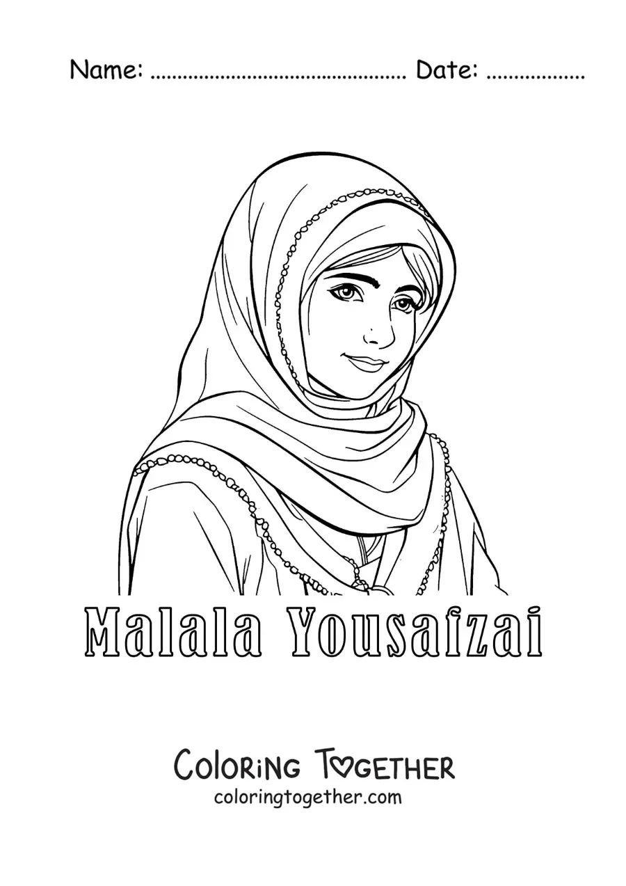 Coloring page of cartoon Malala Yousafzai