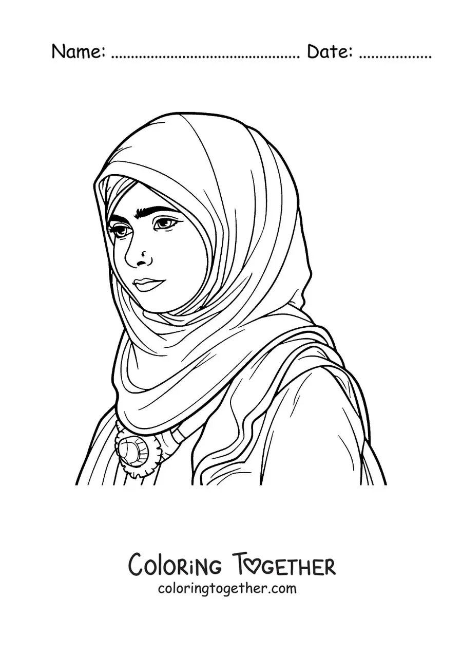Coloring page of cartoon Malala, the Nobel Peace Prize winner
